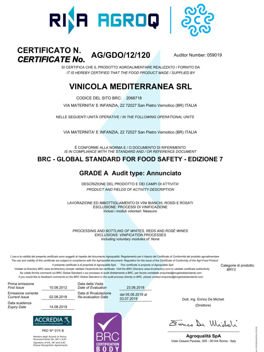 CERTIFICATO BRC 2018-2019-1